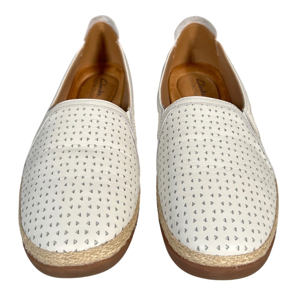 Clarks Elana Ruby Loafers Off White Perforated Slip On Espadrille Womens 11 W - Picture 2 of 8